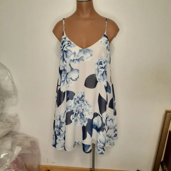 Show Me Your MuMu Blue Floral Circus Mini Babydoll Shift Dress Sz S NWOT - Picture 2 of 6